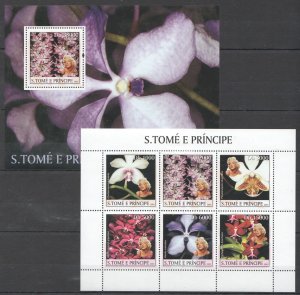 Uu0673 2003 Sao Tome & Principe Orchids Flowers Marilyn Monroe Kb+Bl Mnh