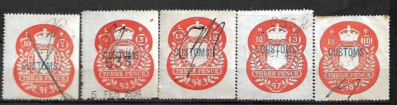 GB FISCAL REVENUE TAX STAMPS QV 1891-1898, 3p