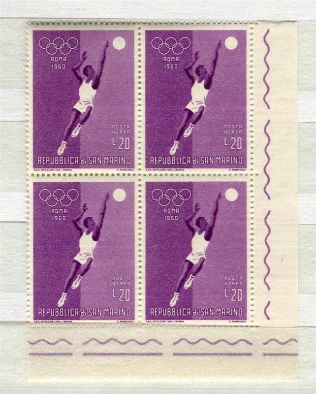 SAN MARINO; 1960 Olympics issue MINT MNH CORNER BLOCK of 4, 20L.