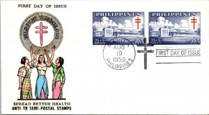 Philippines FDC 1959 - Help Fight TB - 25c+5c / 25c+5c Stamp - Pair - F43206