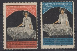 Pair of S. Wetzler Lace, Embroidery & Motifs, Frankfurt Advertising Stamps- NG