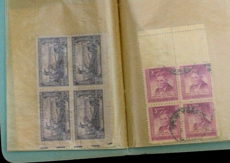 US Stamp Collection Blocks Used 40 Blocks (166 Stamps) in Vintage Block File