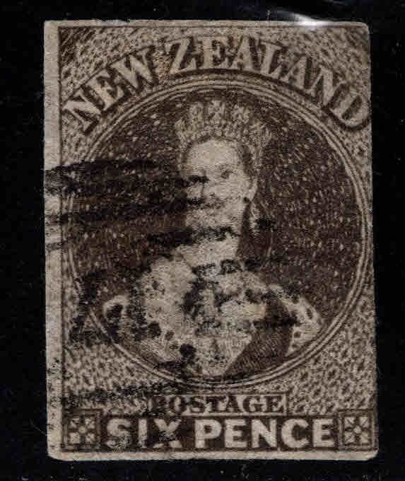 New Zealand Scott 13 wmk 6 Brown Lilac 1863 Chalon head imperforate