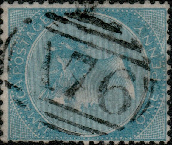 JAMAICA - 1860s - SG1b 1d blue cancelled numeral A76 of SPANISH TOWN