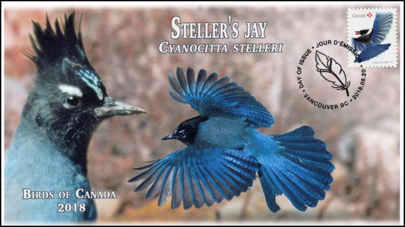 CA18-049, 2018, Birds of Canada, Pictorial, FDC, Steller's Jay