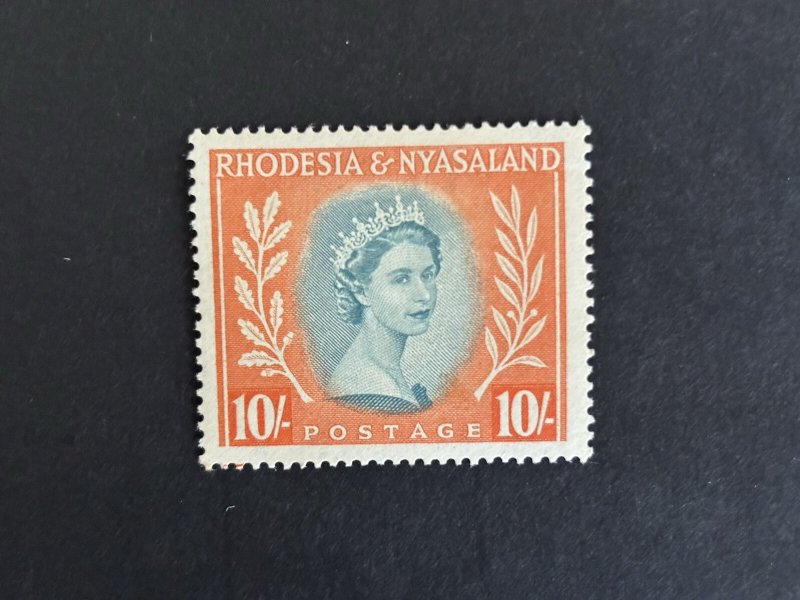 Rhodesia & Nyasaland: 1954 Queen Elizabeth definitive, 10/-  MLH