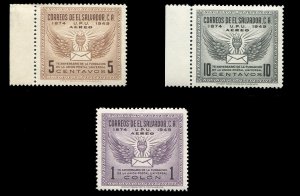 Salvador #C122-124 Cat$25.45, 1949 UPU, set of three, never hinged