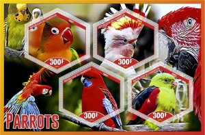 Stamps. Animals, Birds, Parrots  2018 year 1+1 sheets perf  Cameroun