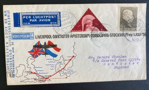 1936 Rotterdam Netherlands Channel Crossing Airmail Cover To Doncaster England