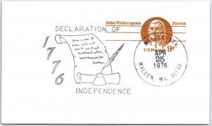 US POSTAL CARD SPECIAL EVENT POSTMARK DECLARATION OF INDEPENDENCE MALDEM MA 1976