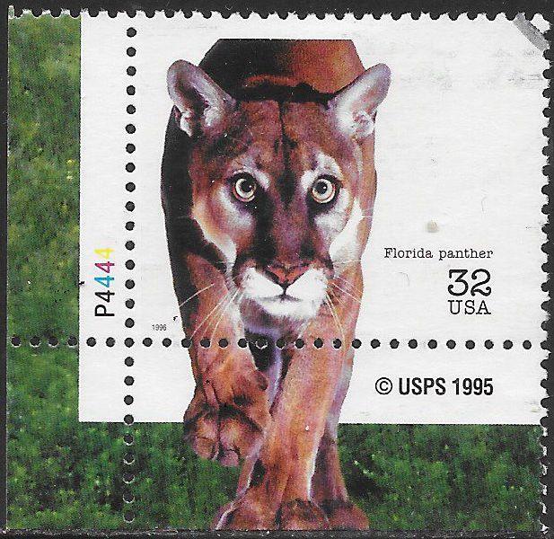 US 3105m Used - Endangered Species - ‭‭‭Florida Panther - Inscrip. Selv.