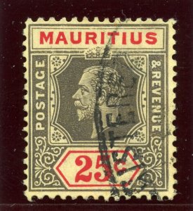 Mauritius 1932 KGV 25c black & red/pale yellow (Die I) VFU. SG 236a. Sc 194a.