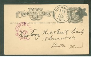 US UX5 Postal card postmarked Richmond, IN. Feb 12,?? with star fancy CXL