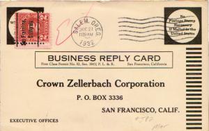 United States Oregon Salem 1932 machine  Business reply mail Postcard  2c Pos...