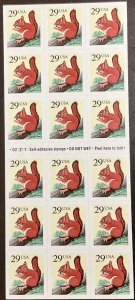 2489a Red Squirrel 29 c Pane of 18 FV $5.22  1993