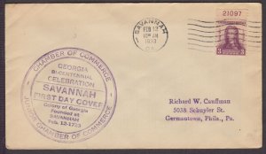 1933 OGLETHORPE Sc 726-4 SAVANNAH Chamber of Commerce 1st cachet