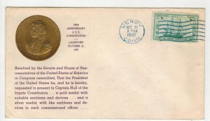 1947 US FRIGATE CONSTITUTION OLD IRONSIDES 951 SCARCE 10/22 BLUE DERBY CT CANCEL