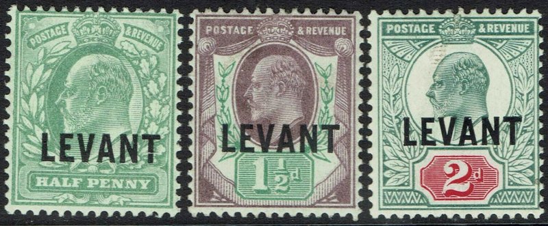 BRITISH LEVANT 1905 KEVII 1/2D 11/2D AND 2D