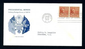 # 847 pair on First Day Cover addressed with Grimsland cachet dated 1-20-1939