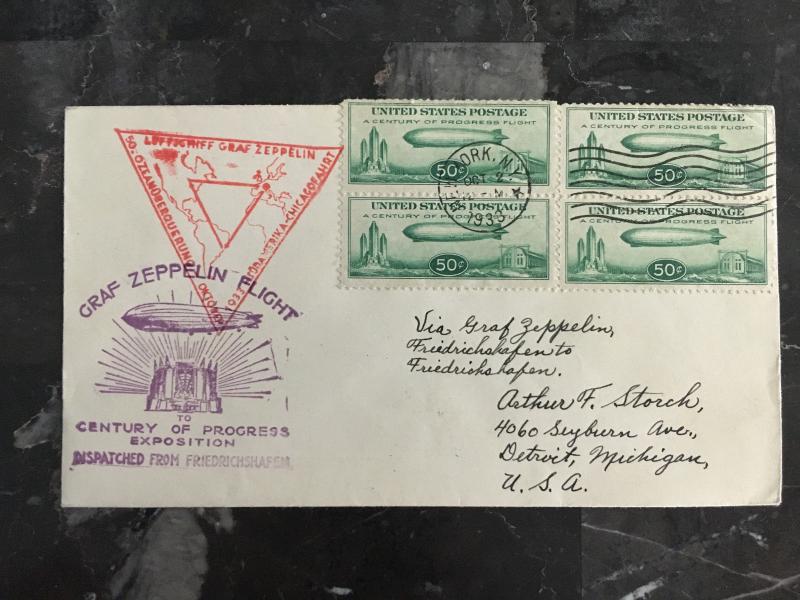 1933 Graf Zeppelin 4 # C18 century Progress First Day Cover New York USA LZ 127