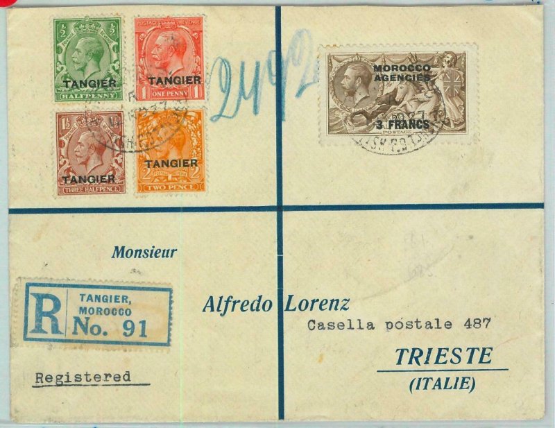 BK0239 - MOROCCO Agen. TANGIER - POSTAL HISTORY - Registered COVER to ITALY 1927