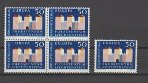 Liechtenstein 390 Block of 4 + Single Europa Issue 1964 MNH