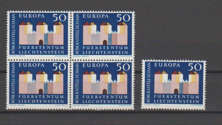 Liechtenstein 390 Block of 4 + Single Europa Issue 1964 MNH