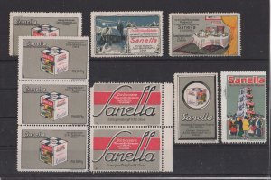 Lot of 10 German Advertising Stamps - Sanella Margarine, Strip of 3 is MNH