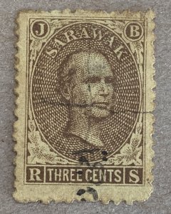 Sarawak 1869 3c with manuscript cancel.   Scott 1, CV $240.00. SG 1