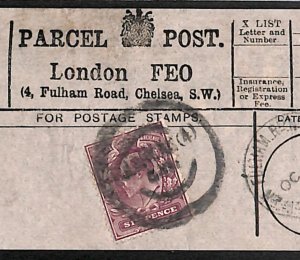 GB Chelsea PARCEL POST LABEL *4 Fulham Road* London 1912 CDS KEVII 6d QB25