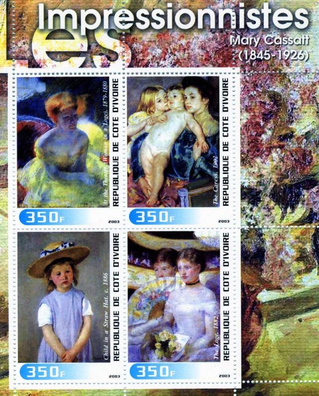 Ivory Coast 2003 Mary Cassatt Paintings Sheet (4) Perforated