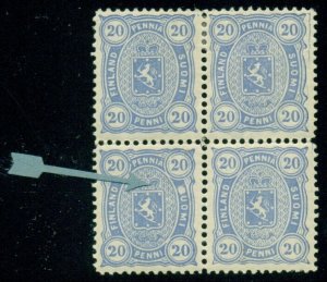 FINLAND #28v 20p ultra, Block of 4, og (2NH/2LH) White Flaw Over S in SUOMI