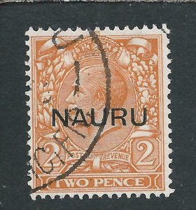 NAURU 1916-23 2d ORANGE DIE 2 OVERPRINT AT CENTRE FU SG 16 CAT £80