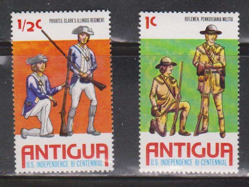 ANTIGUA Scott # 423-4 MH - US Bicentennial Militia Uniforms