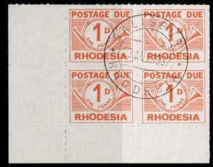 RHODESIA QEII SG D8, 1d orange-red, VERY FINE USED. Cat £72. BLOCK X4