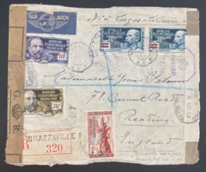 1942 Brazaville French Equatorial Africa Censored Cover To Reading England