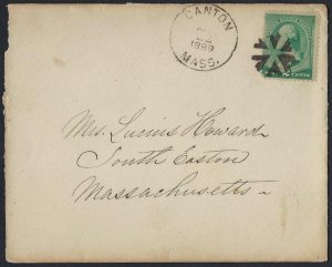 US 1889 CANTON MASS FANCY CANCEL TO SOUTH EASTON