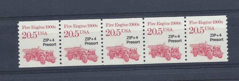 United States, 2264, 20.5c Fire Engine Plt.Strip of 5 Plt# 1, *MNH*