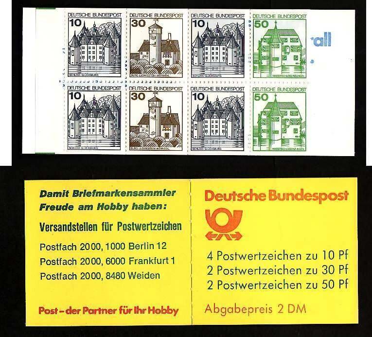 Germany-Sc#1231b- id6-unused NH complete booklet-Castles-1977-9-