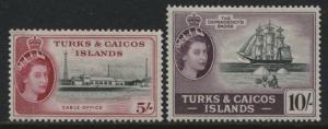 Turks & Caicos QEII 5/ & 10/ mint o.g. (JD)