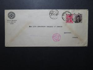 Egypt 1939 Censor Cover to Montreal Canada / Center Fold - Z10842