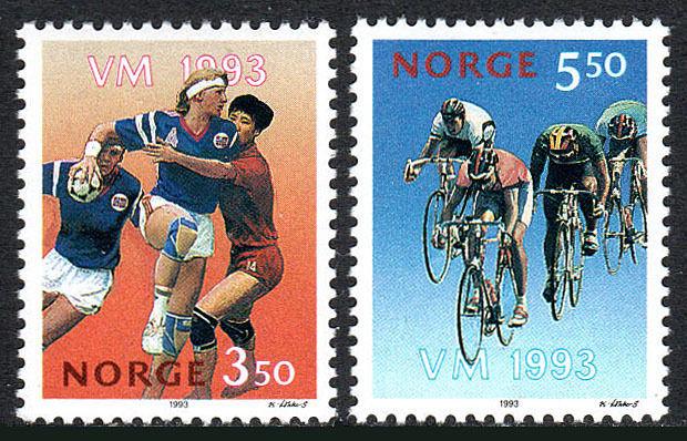 Norway 1040-1041, MNH. World Championships: Team handball, Bicycling, 1993