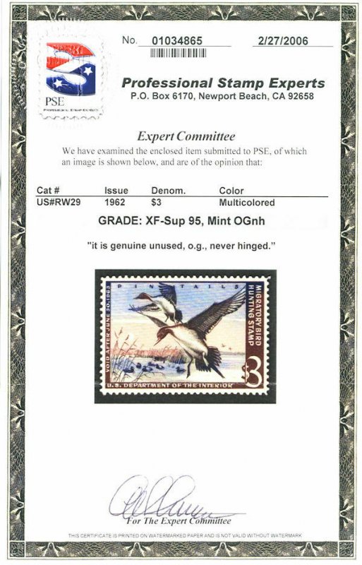 MALACK RW29 XF-SUPERB OG NH, w/PSE (GRADED 95 (02/06..MORE.. gg1179