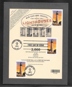 Just Fun Cover #4791-95 FDC New England Lighthouses 5 Top Deck Cards. (my553)