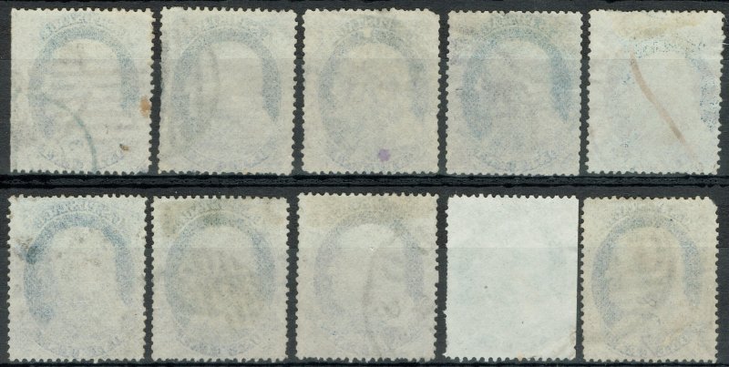 [0950] 1859 Selection of 1¢ blue Franklin used (x10)