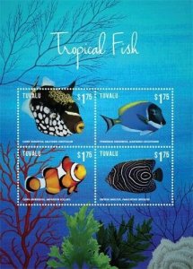 Tuvalu 2015 - Marine Life, Fish - Souvenir Stamp Sheet - MNH