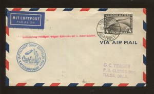 1929 Germany to Tulsa via NYC Graff Zeppelin Interrupted Flight Cover