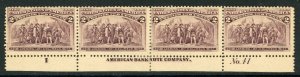 USA 1893 Columbian 2¢ Columbus Plate # Strip of 4 Scott # 231 Mint D86