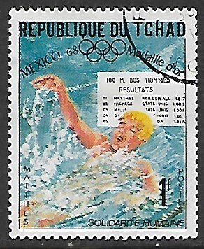 Chad # 182 - Golden Medal, Back-stroke swimming - used.....{KlGr}