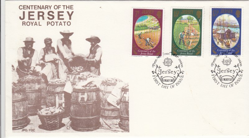 Jersey 1980,  Potato , set of 3 on FDC